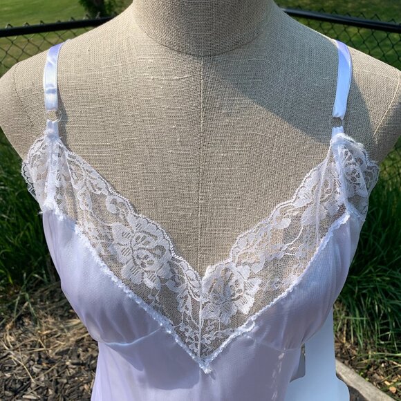 Vintage 90s Satin Full Slip Dress Lace Trim Lingerie Fairy Boho Nightie New - Picture 2 of 16